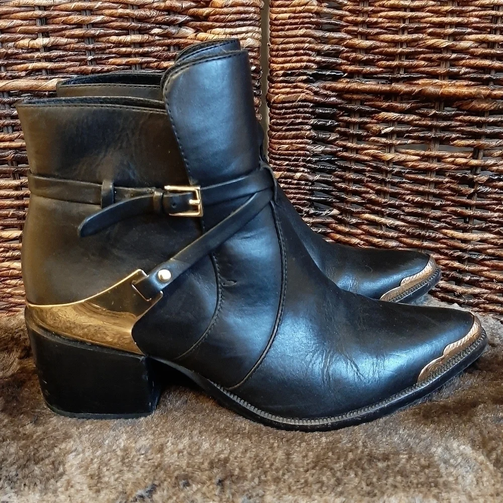 Rachel Zoe Prestyn Leather Western Ankle Boots Booties Women's 6 Black Rodeo